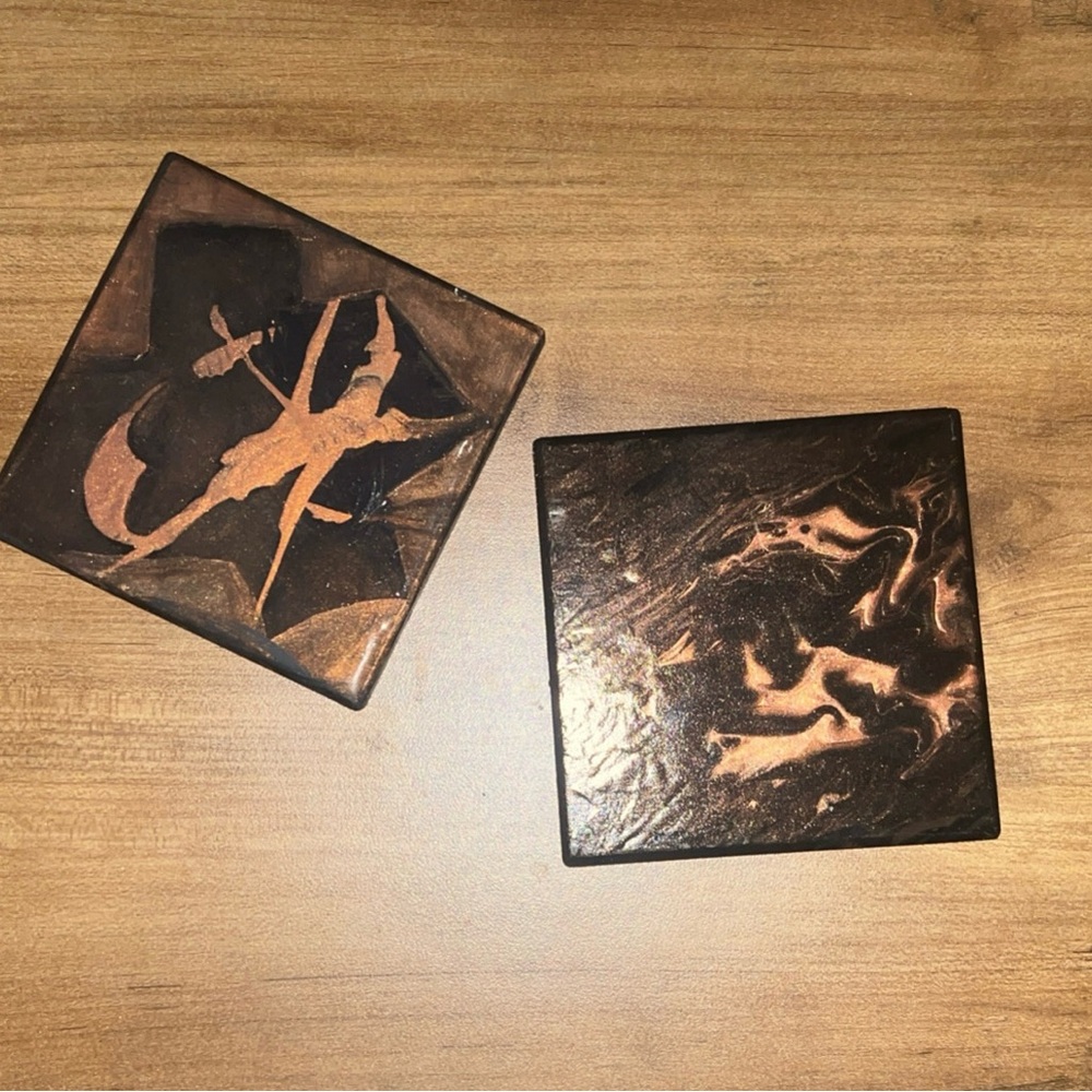 Artistic Black and Copper Coasters - Set of 2